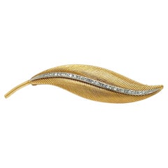 Diamond and 14k Yellow Gold Leaf Brooch