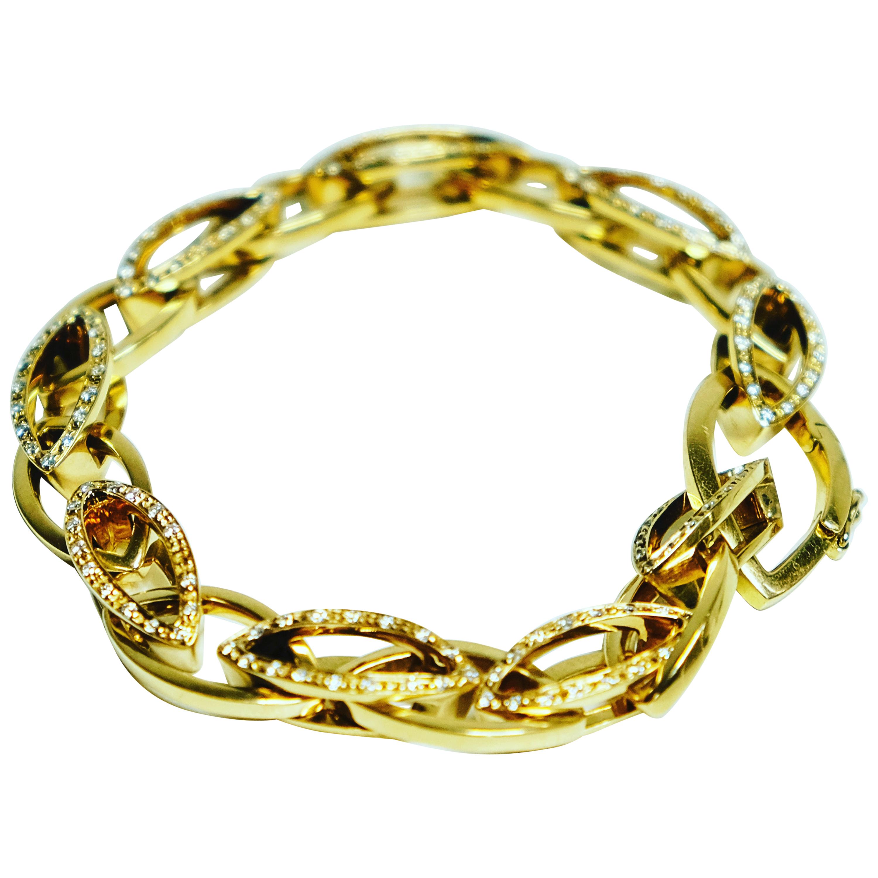 Diamond and 18 Carat Gold Italian Link Bracelet by Mattioli For Sale