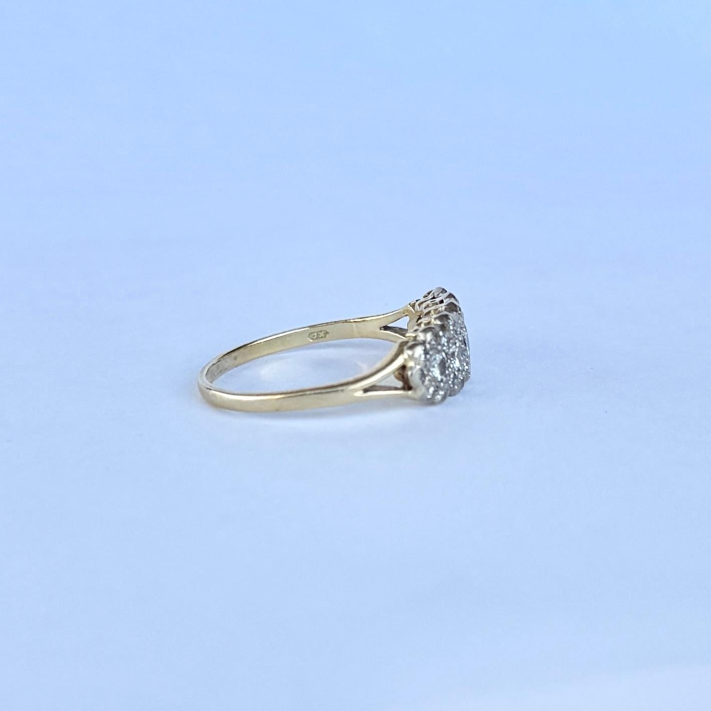 This gorgeous panel holds sparkling diamonds totalling approx 50pts. Modelled in 18 carat yellow gold and the stones are set in platinum. Fully hallmarked London 1994.

Size: O 1/2 or 7 1/2
Panel Dimension: 7x17mm

Weight: 2.9g

