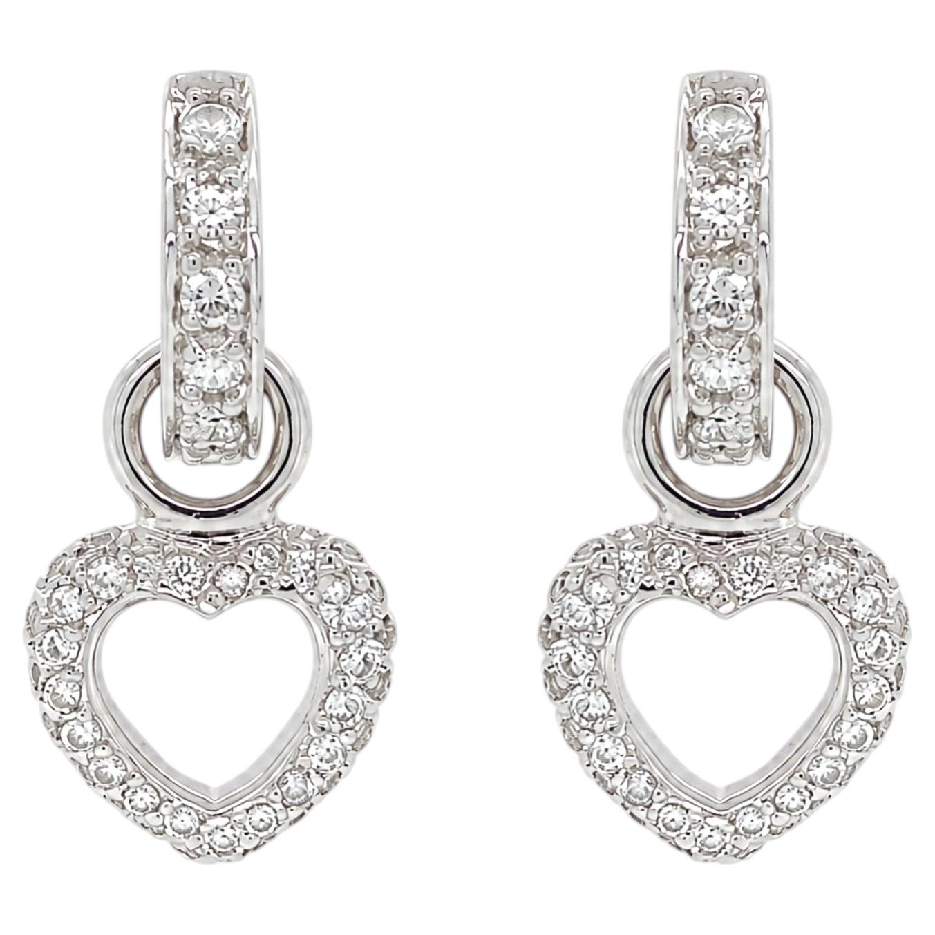 Boucles d'oreilles pendantes « cœur » pour le jour et la nuit, en diamant et or blanc 18 carats