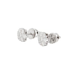 Diamond and 18 Carat White Gold Floral Cluster Stud Earrings