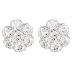 Diamond and 18 Carat White Gold Floral Cluster Stud Earrings