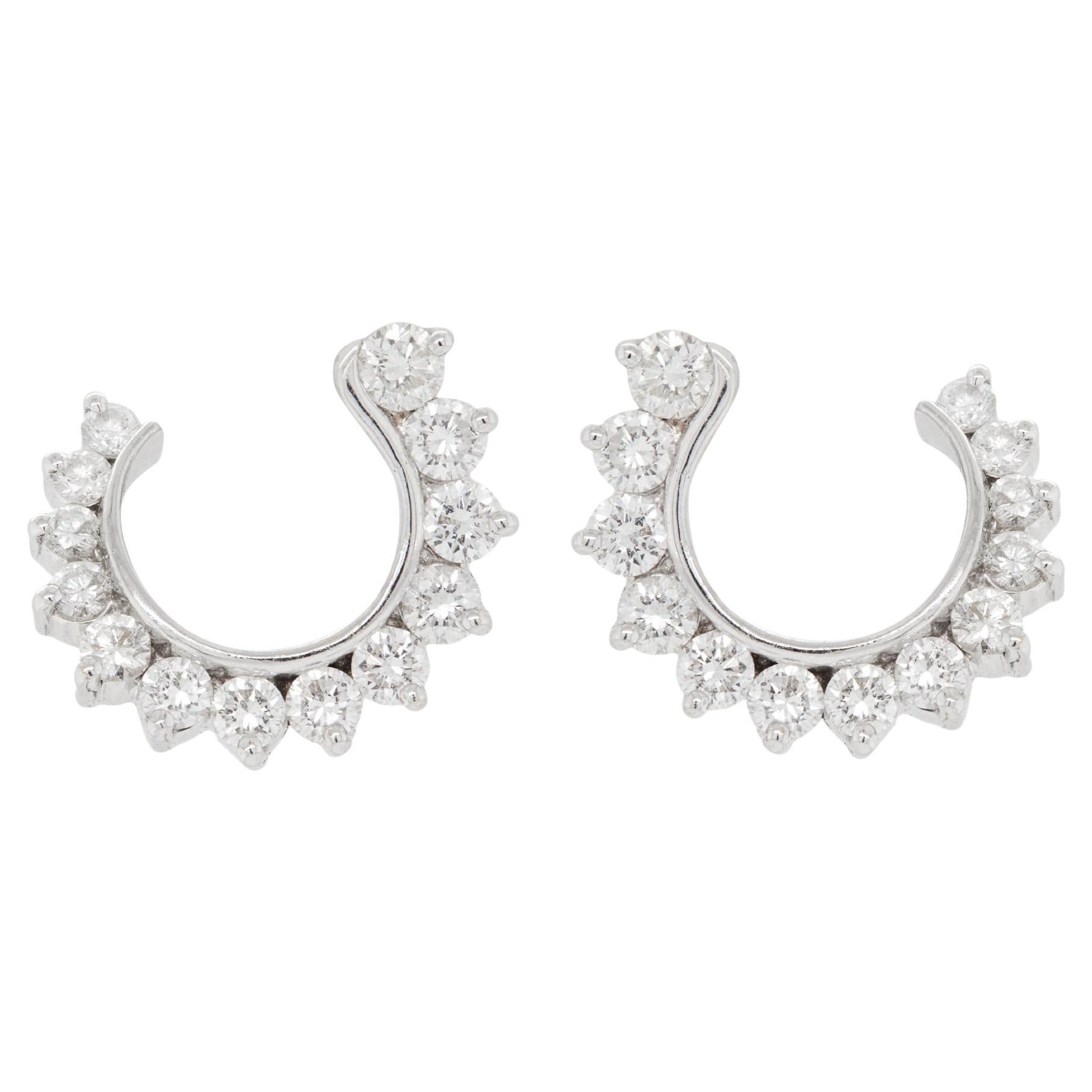 Diamond and 18 Carat White Gold Swirl Stud Earrings
