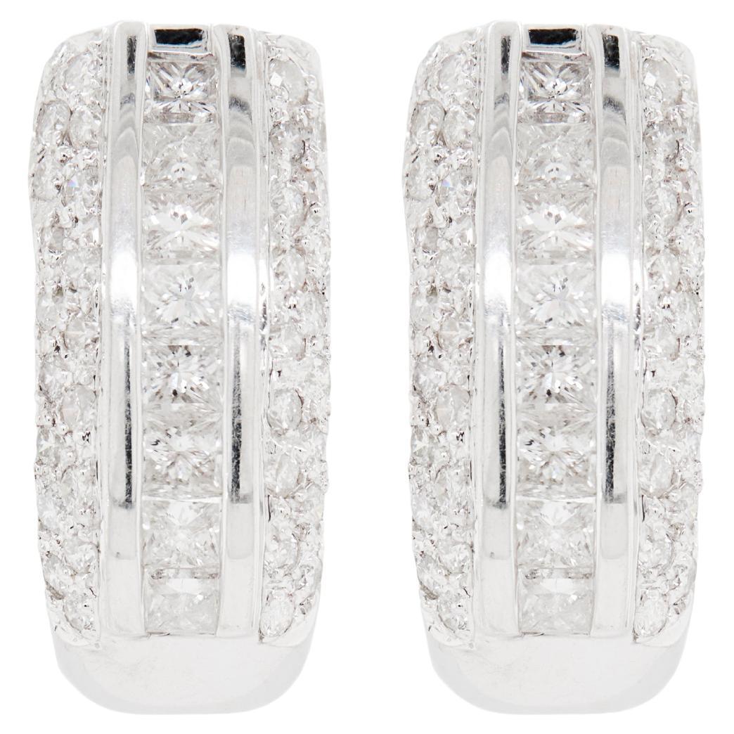 Diamond and 18 Carat White Gold Three-Row Lever-Back Half Hoop Earrings