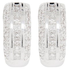 Diamond and 18 Carat White Gold Three-Row Lever-Back Half Hoop Earrings
