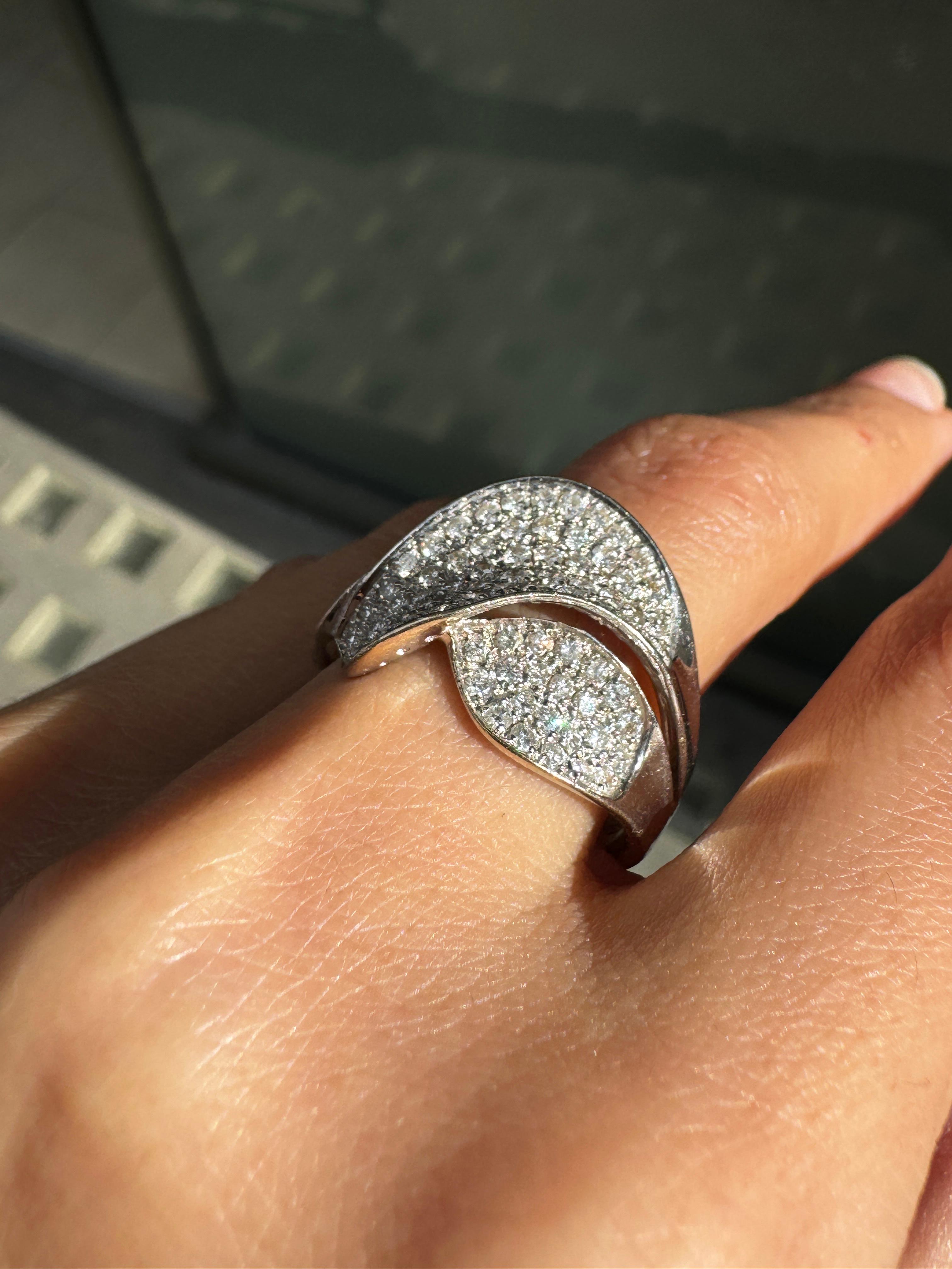 Diamond and 18 Carat White Gold Wave Cluster Dress Ring For Sale 1
