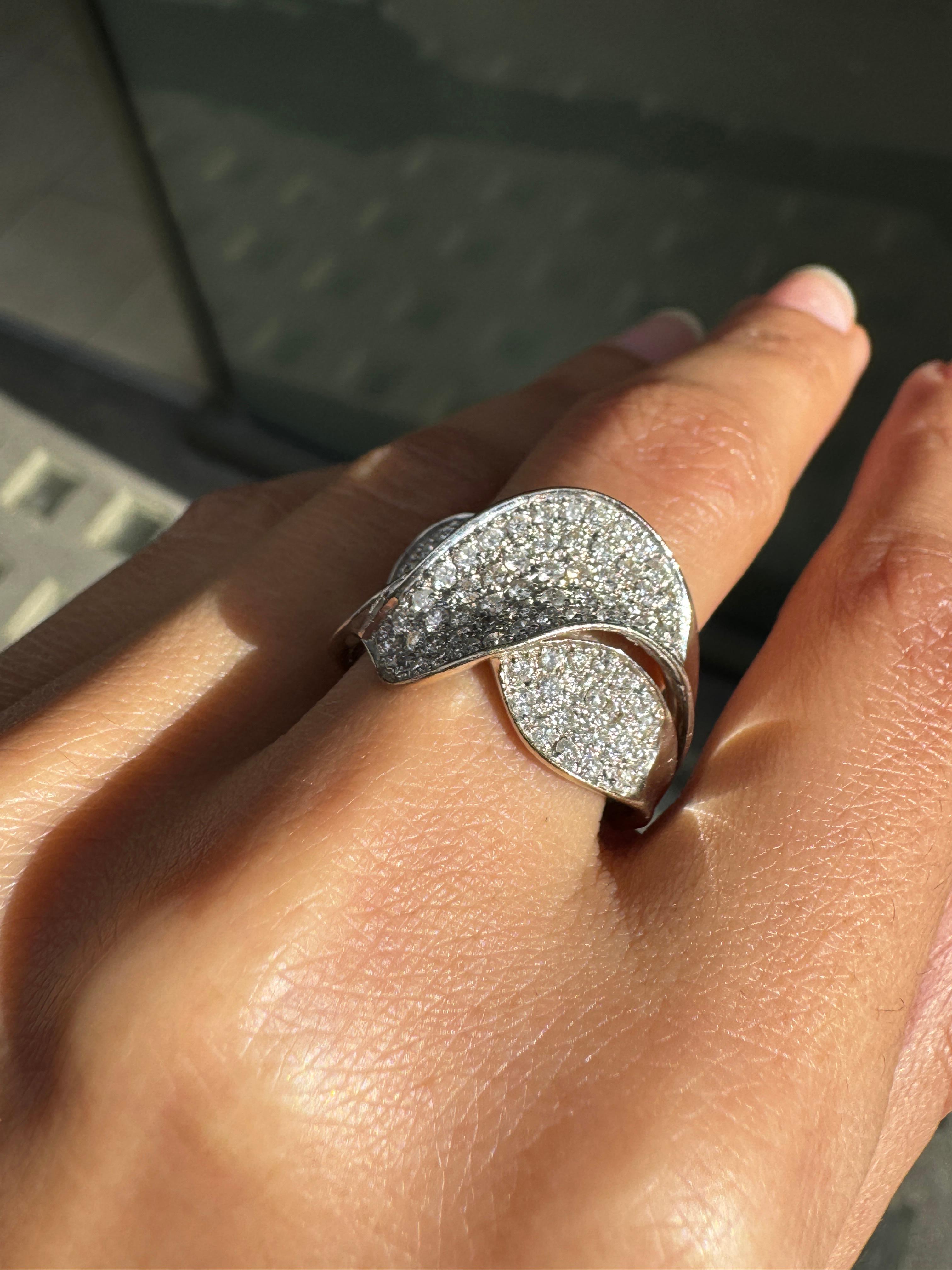 Diamond and 18 Carat White Gold Wave Cluster Dress Ring For Sale 2