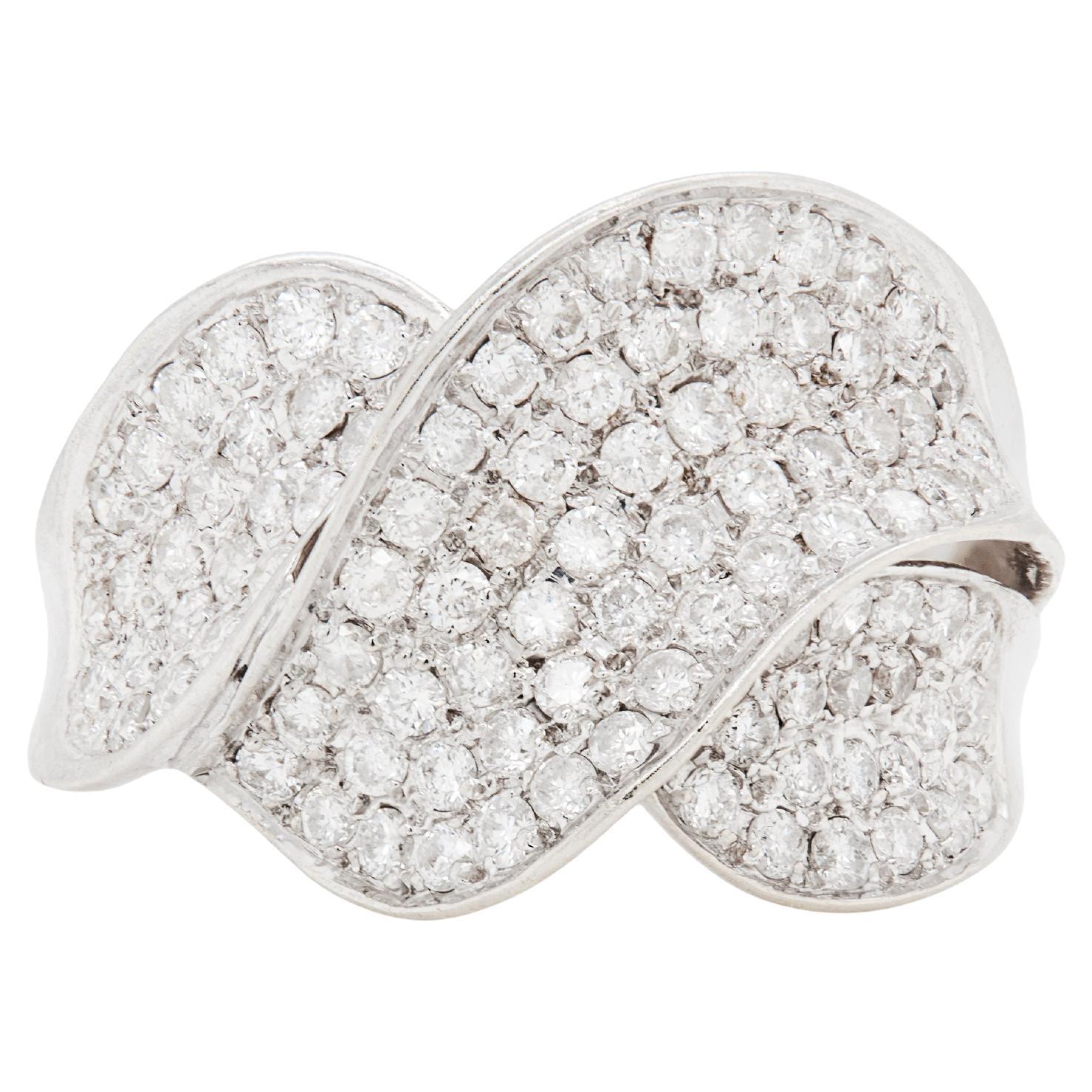 Diamond and 18 Carat White Gold Wave Cluster Dress Ring For Sale