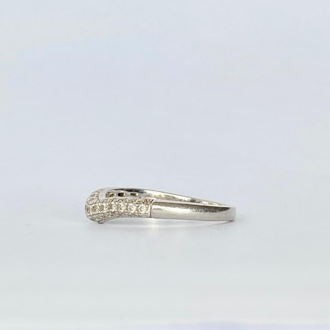Diamond and 18 Carat White Gold Wave Ring In Good Condition In Chipping Campden, GB