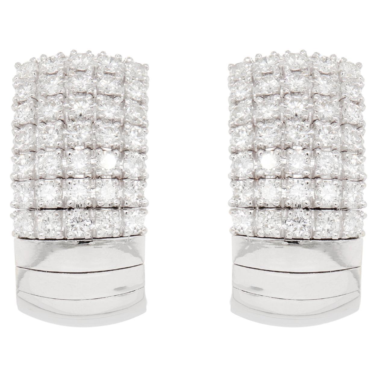 Diamond and 18 Carat White Gold Wide Lever-Back Earrings