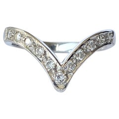 Retro Diamond and 18 Carat White Gold Wishbone Ring