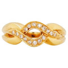 Diamond and 18 Carat Yellow Gold Open Work Intertwined Wave Band Ring
