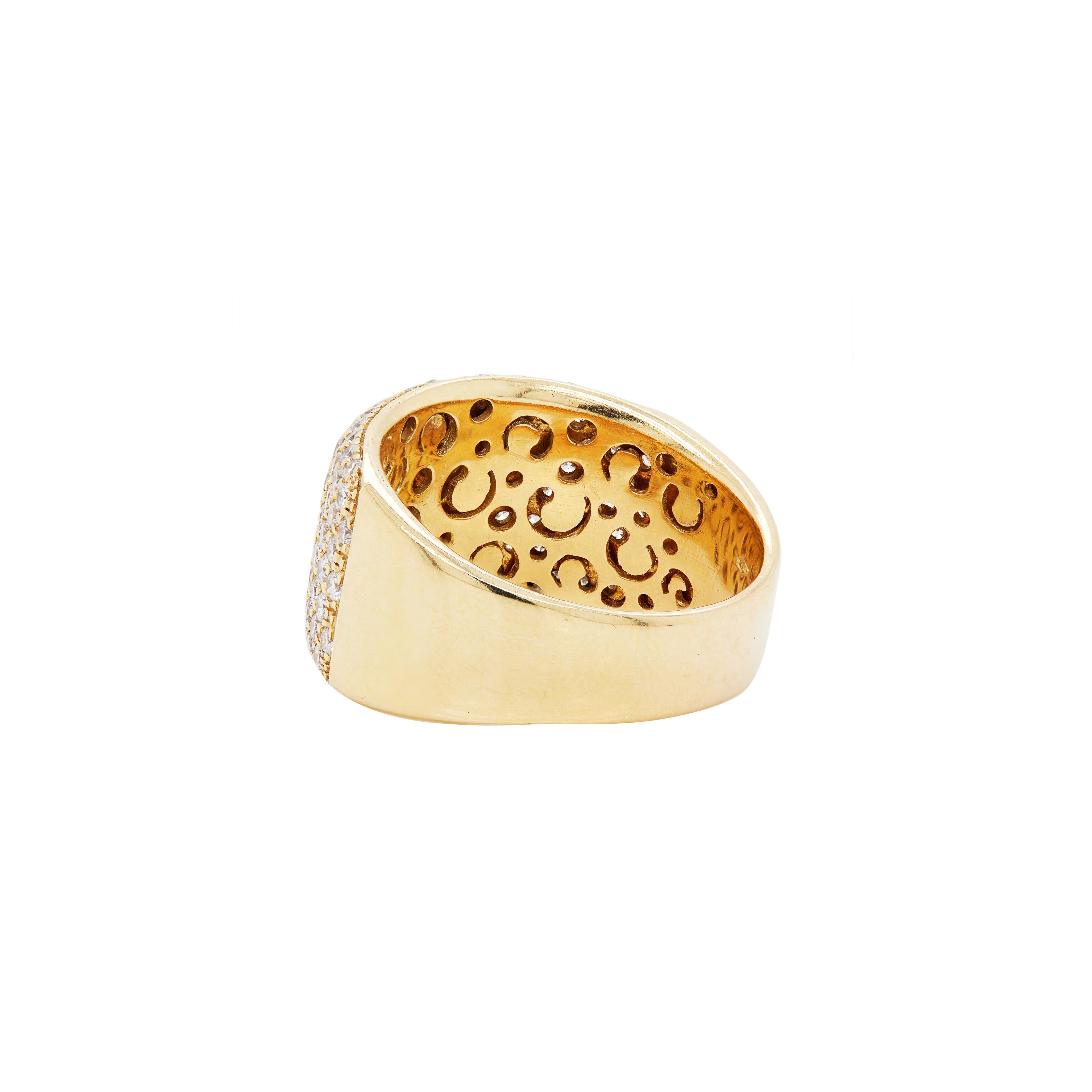 Modern Diamond and 18 Carat Yellow Gold Tapered Wide Band Dress Ring For Sale