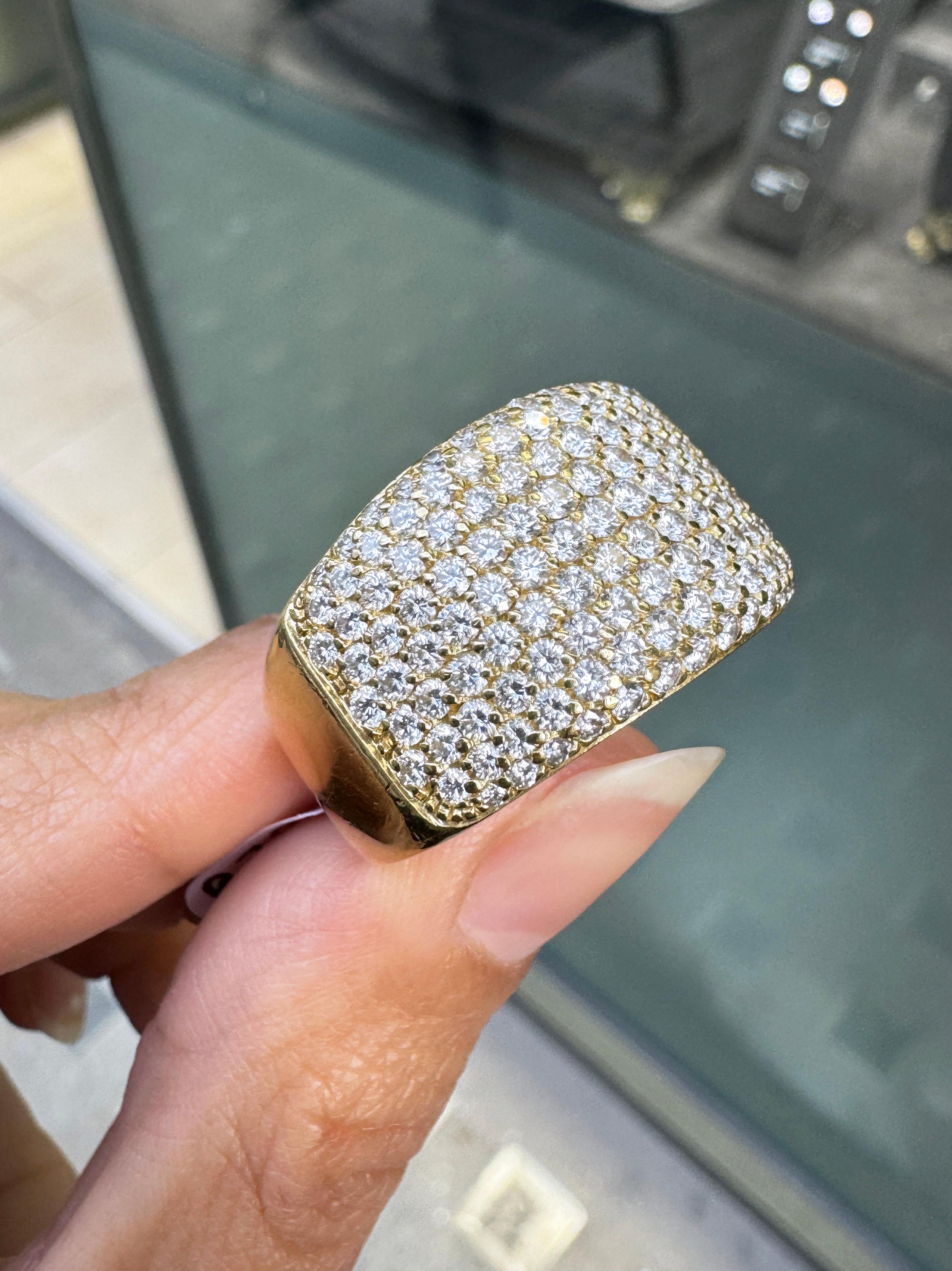 Women's or Men's Diamond and 18 Carat Yellow Gold Tapered Wide Band Dress Ring For Sale