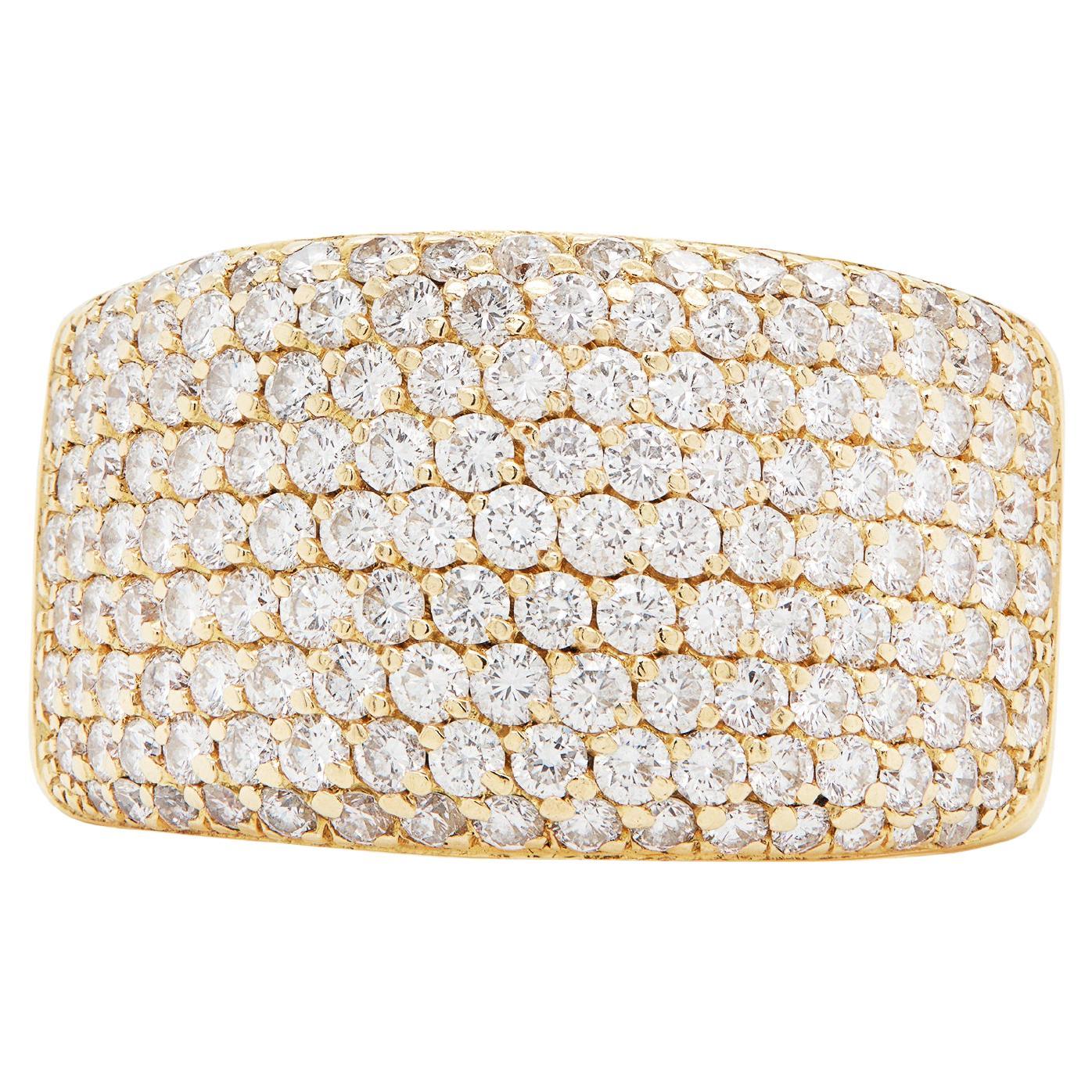 Diamond and 18 Carat Yellow Gold Tapered Wide Band Dress Ring