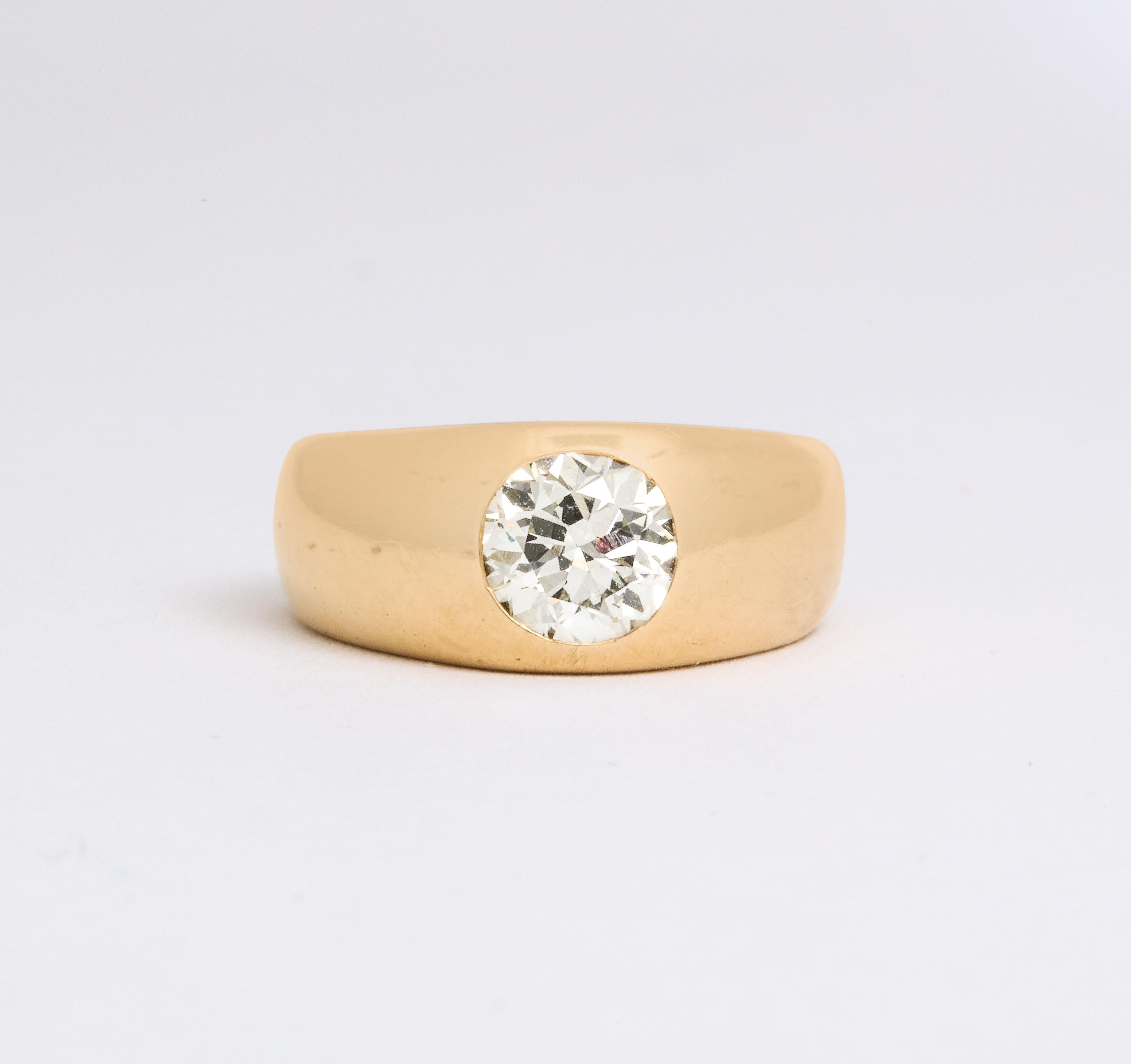 Old Mine Cut Diamond and 18 k Gold Gypsy Ring