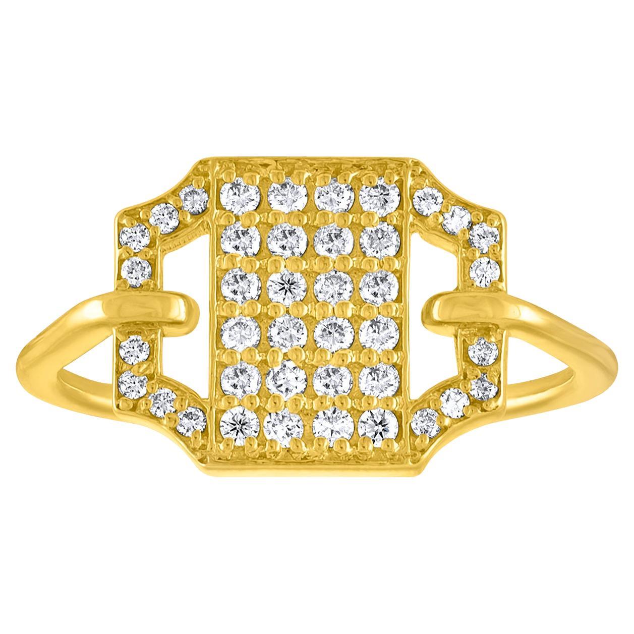Diamond and 18 Karat Gold Deco Inspired Geometric Ring For Sale