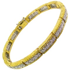 18kt Gold and Diamond Florentine Engraved Bracelet, Handmade in Italy