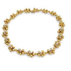 Collier floral martelé en or 18 carats et diamants