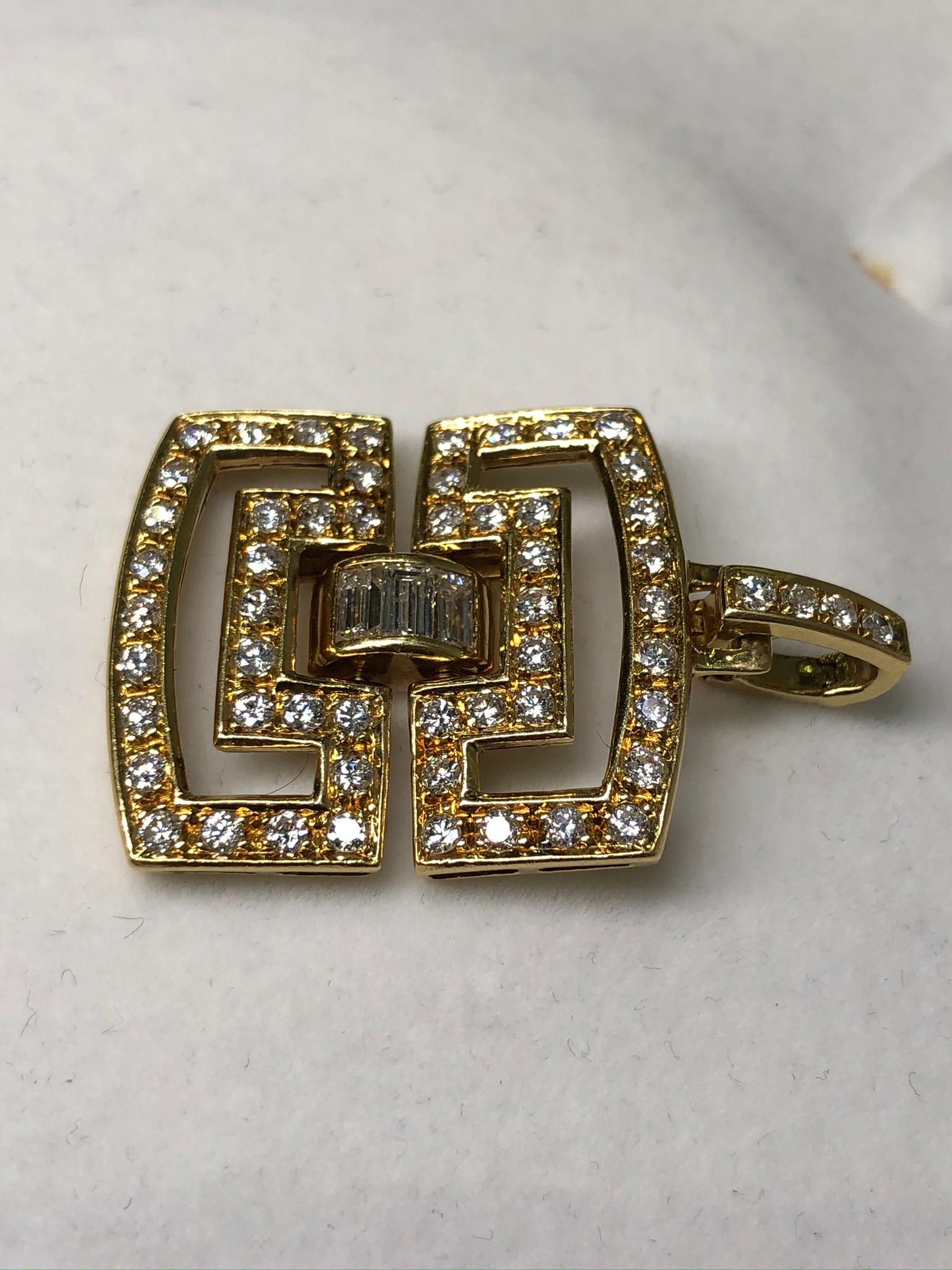 Diamond and 18 Karat Gold Long Chain and Pendant In Fair Condition For Sale In New York, NY