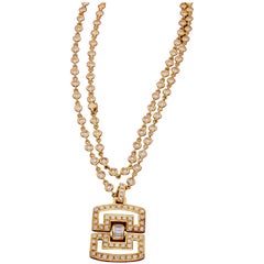 Vintage Diamond and 18 Karat Gold Long Chain and Pendant