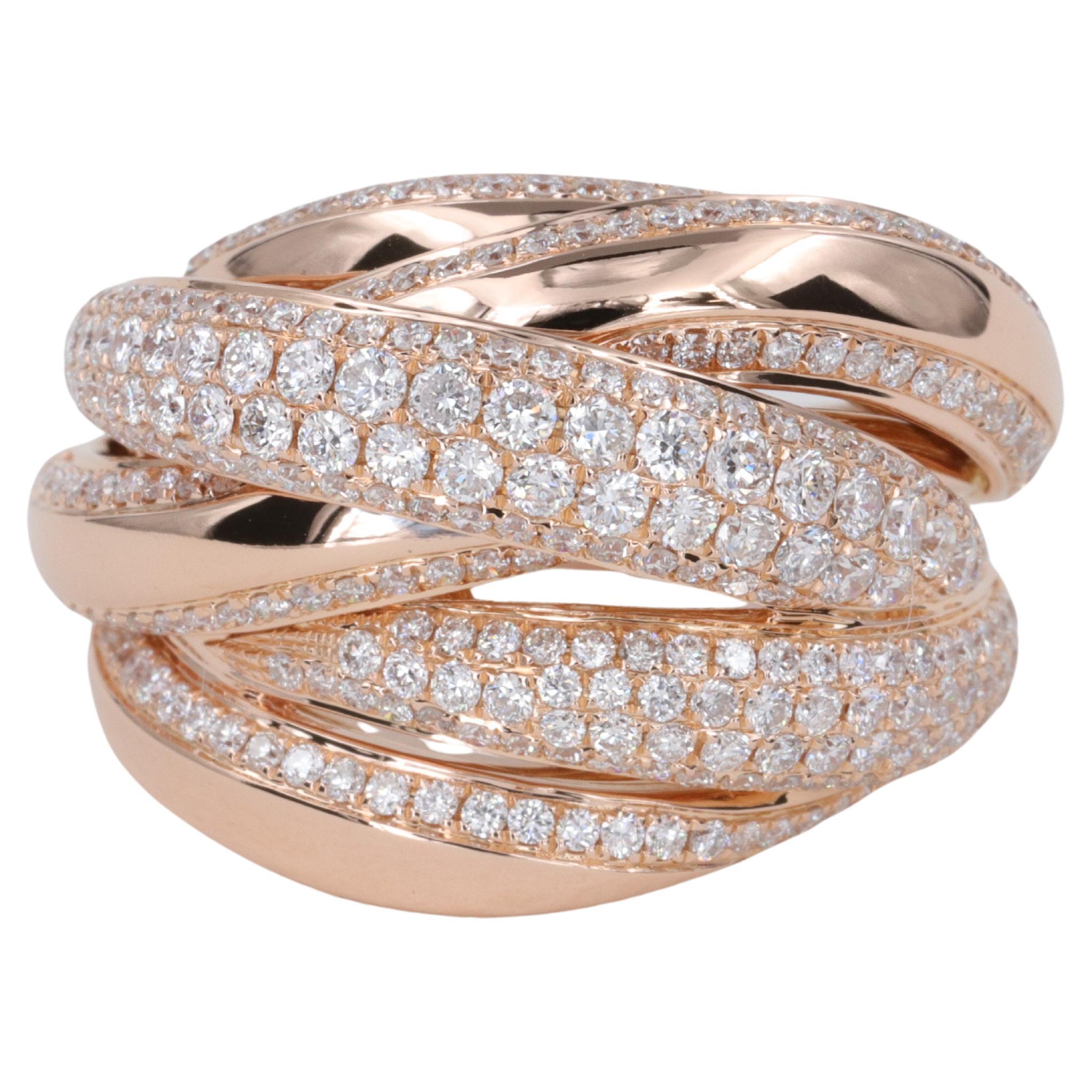 Crossover-Ring aus 18 Karat Roségold mit Diamanten im Angebot