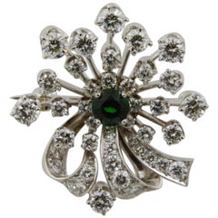 Retro Diamond and 18 Karat White Gold and Platinum Starburst Pin