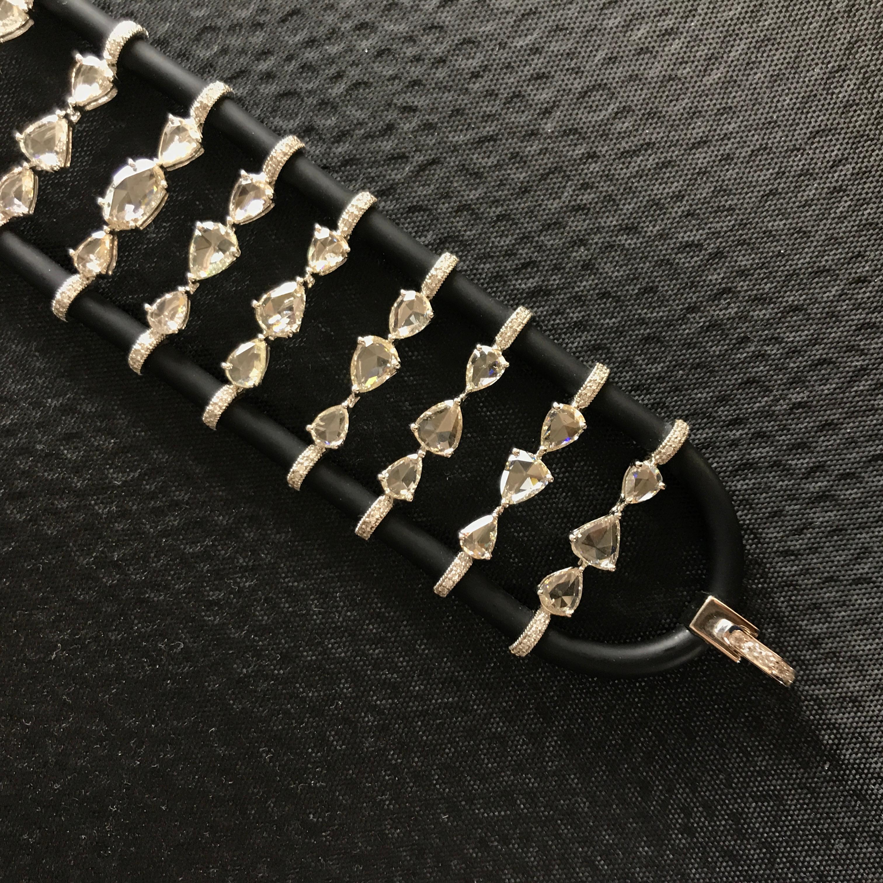 Rose Cut Diamond and 18 Karat White Gold Bracelet on Rubber Strap