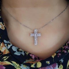 Diamond and 18 Karat White Gold Cross Pendant, 0.72 Carat