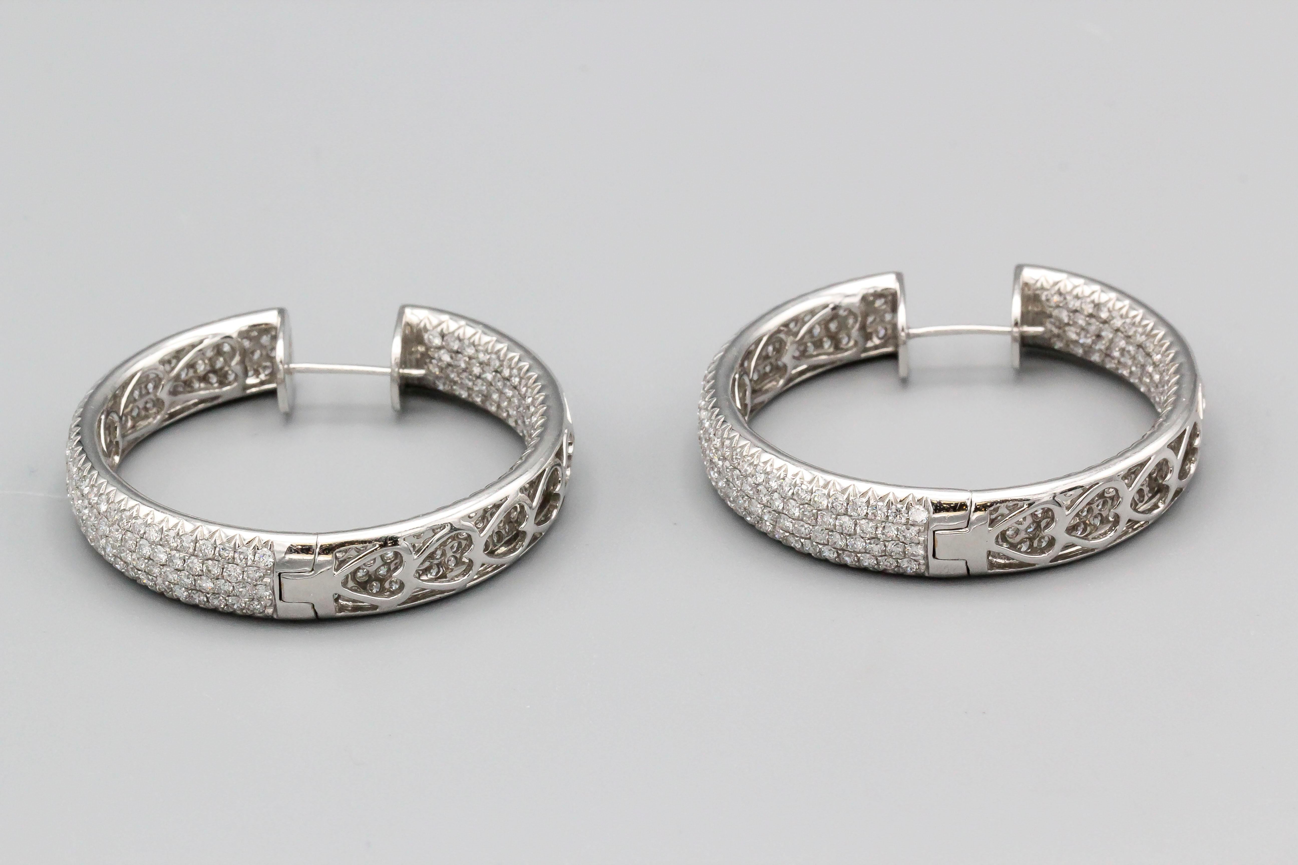 Diamond and 18 Karat White Gold Inside Out Hoop Earrings In Excellent Condition In New York, NY