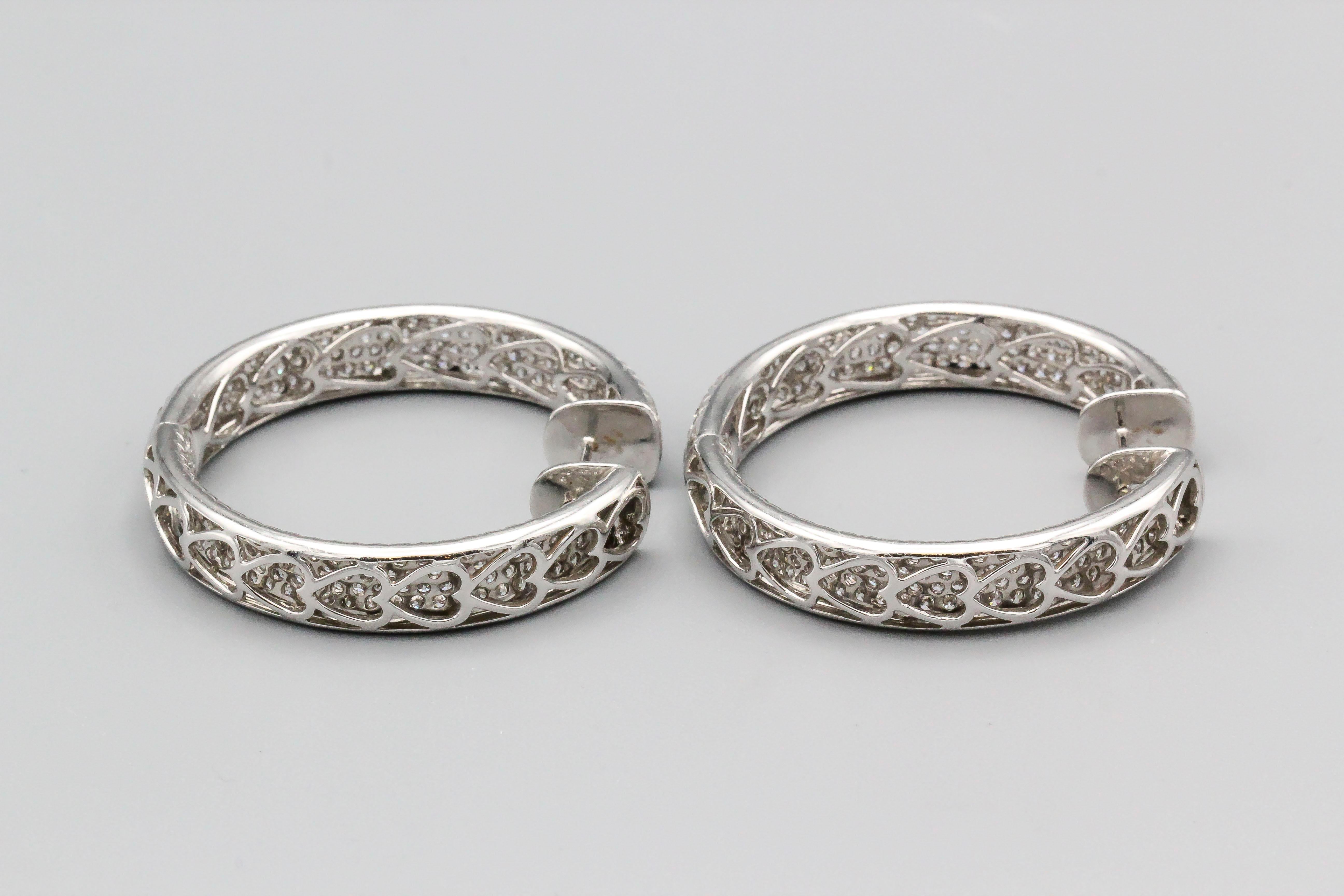 Women's Diamond and 18 Karat White Gold Inside Out Hoop Earrings