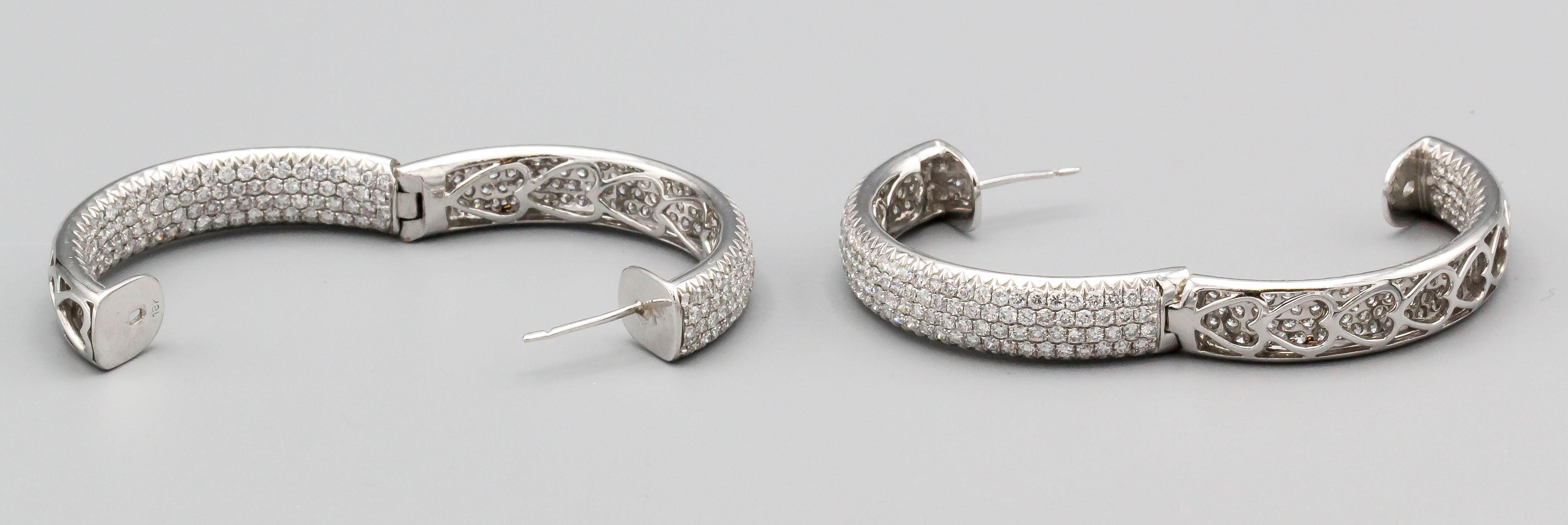 Diamond and 18 Karat White Gold Inside Out Hoop Earrings 1