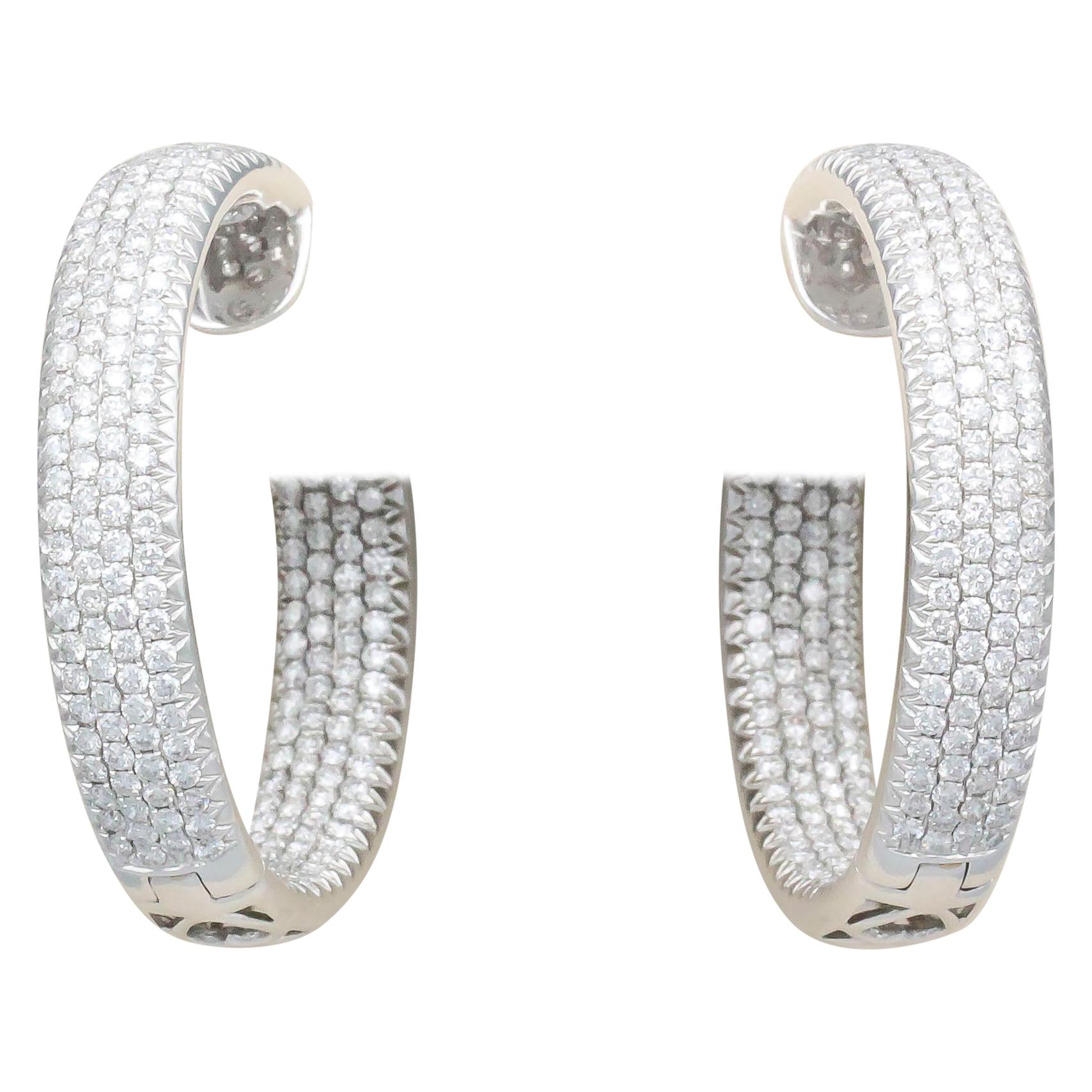 Diamond and 18 Karat White Gold Inside Out Hoop Earrings