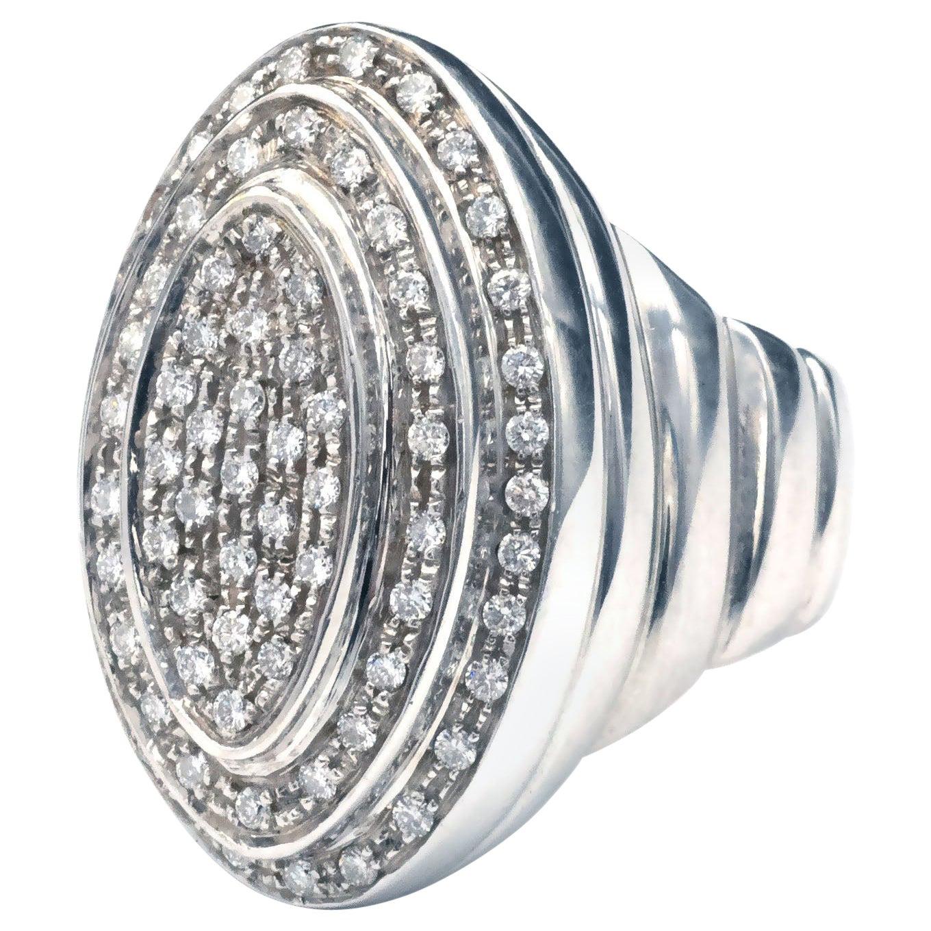 Large 18-Karat White Gold and Diamond Dome Ring For Sale