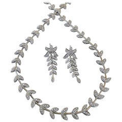 Diamond and 18 Karat White Gold Leaf Necklace