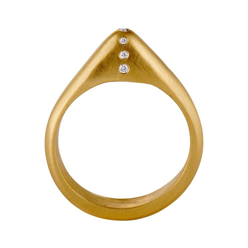 Diamond and 22 Karat Yellow Gold Contemporary Medieval Stirrup Ring