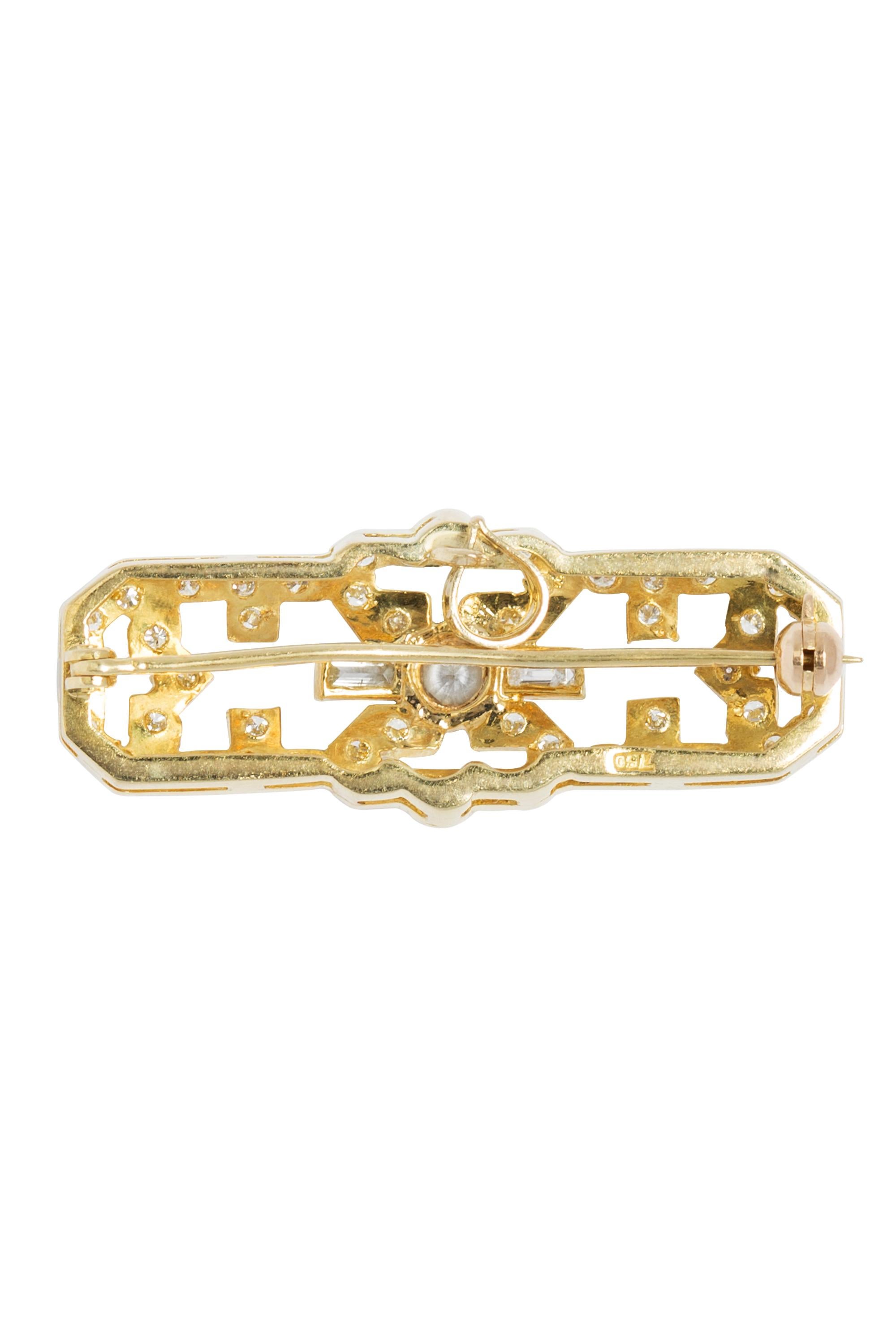 Round Cut Diamond and 18 Karat Yellow Gold Convertible Brooch For Sale