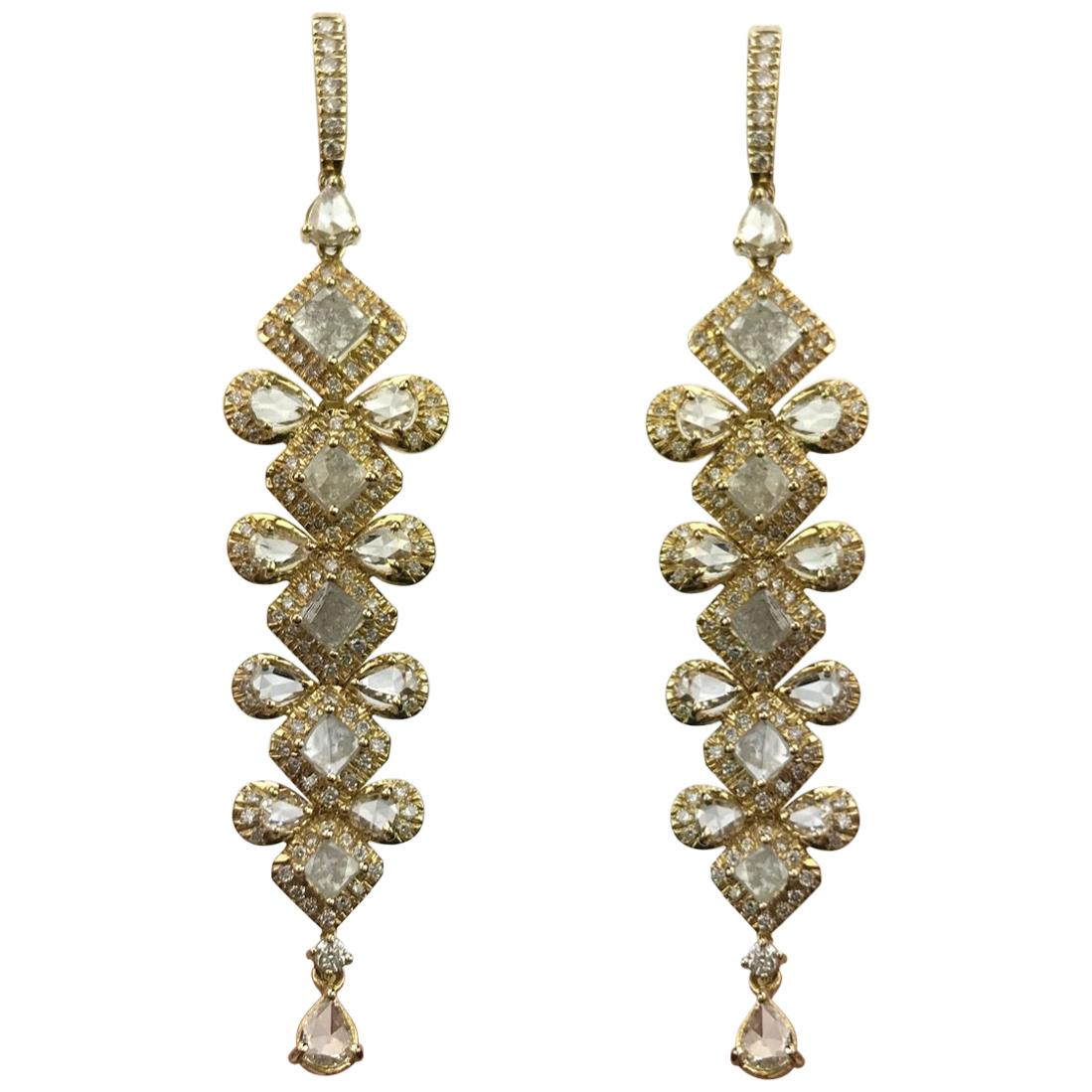 Diamond and 18 Karat Yellow Gold Dangling Earrings