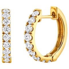 Diamond and 18 Karat Yellow Gold Hoop Earrings