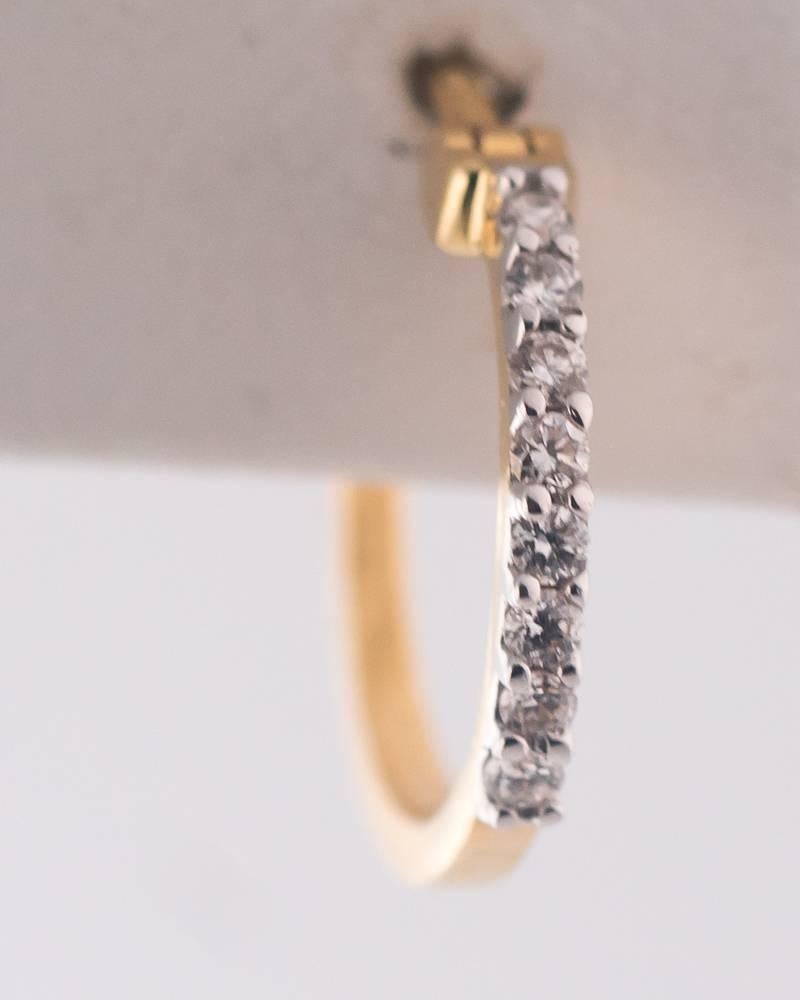 Modern Diamond and 18 Karat Yellow Gold Mini Hoop Earrings