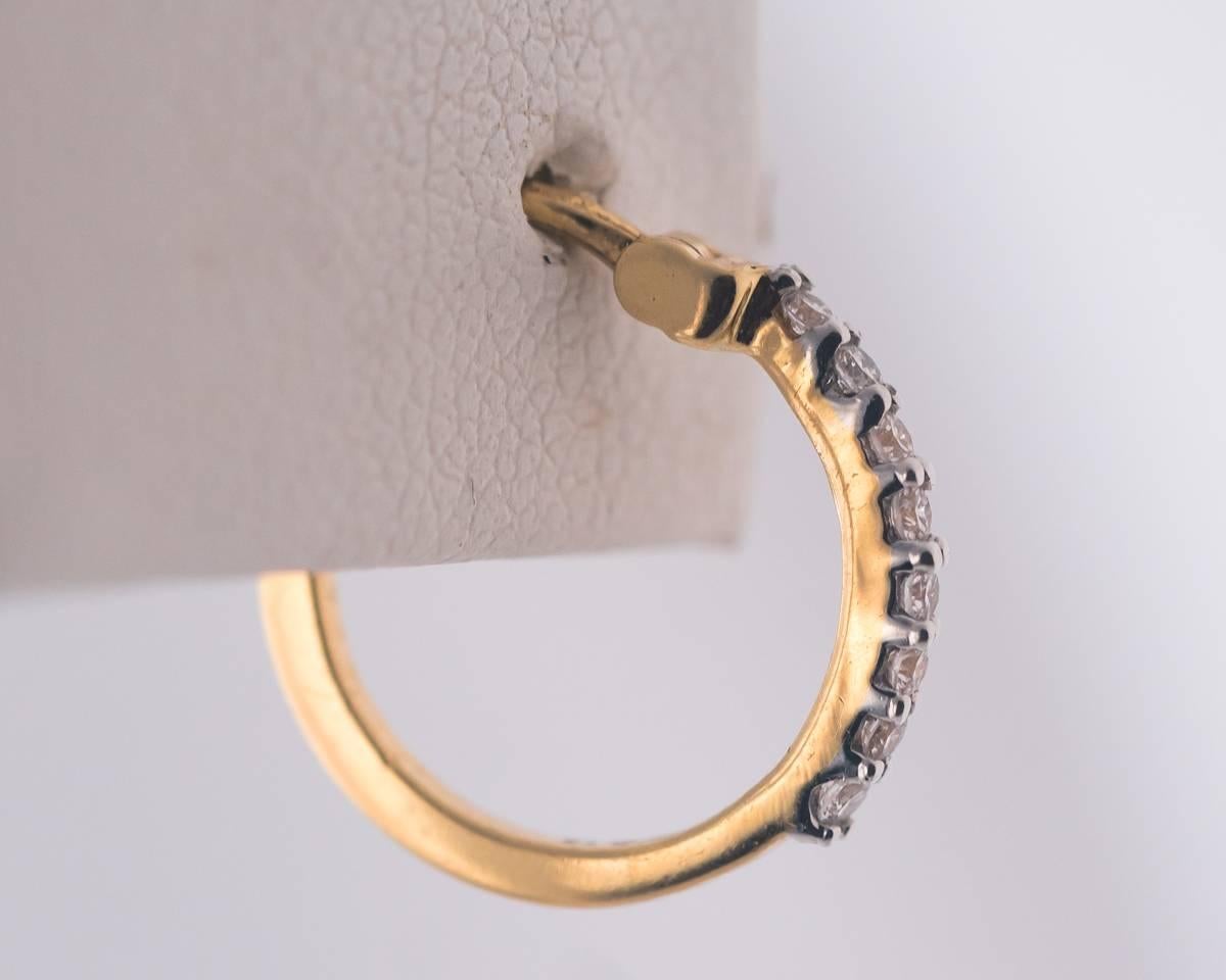 Women's Diamond and 18 Karat Yellow Gold Mini Hoop Earrings