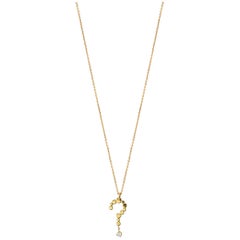 Sweet Pea Diamond and 18 Karat Yellow Gold Question Mark Charm Pendant Necklace