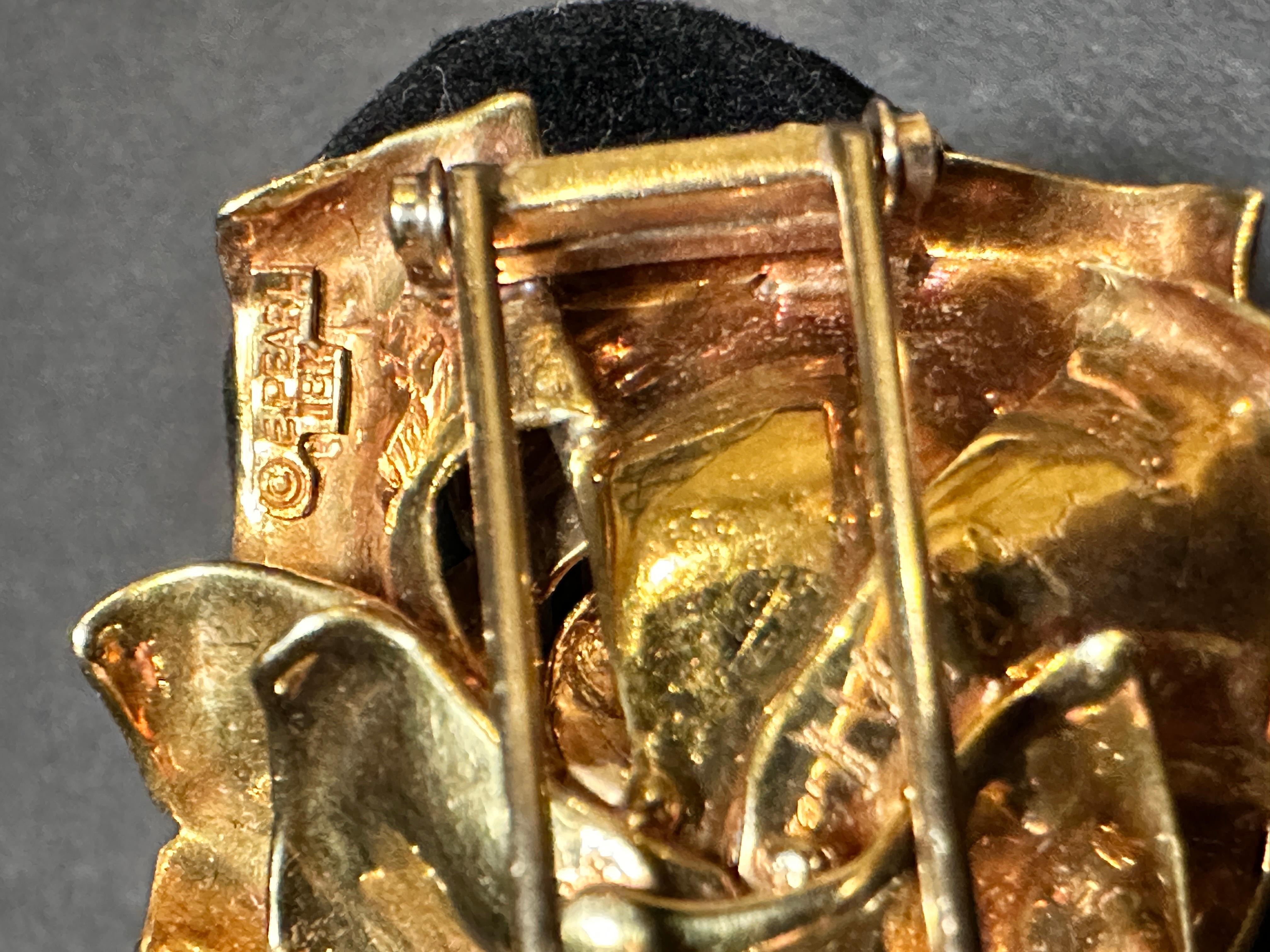 Diamond And 18K Gold Rose Form Brooch Pin By Erwin Pearl In Good Condition For Sale In Norwood, NJ