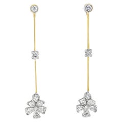 Diamond and 18k Two-Toned Gold Dangle Earrings, .80 Carats Total Weight Diamond and 18k Two-Toned Gold Dangle Earrings, .80 Carats Total Weight