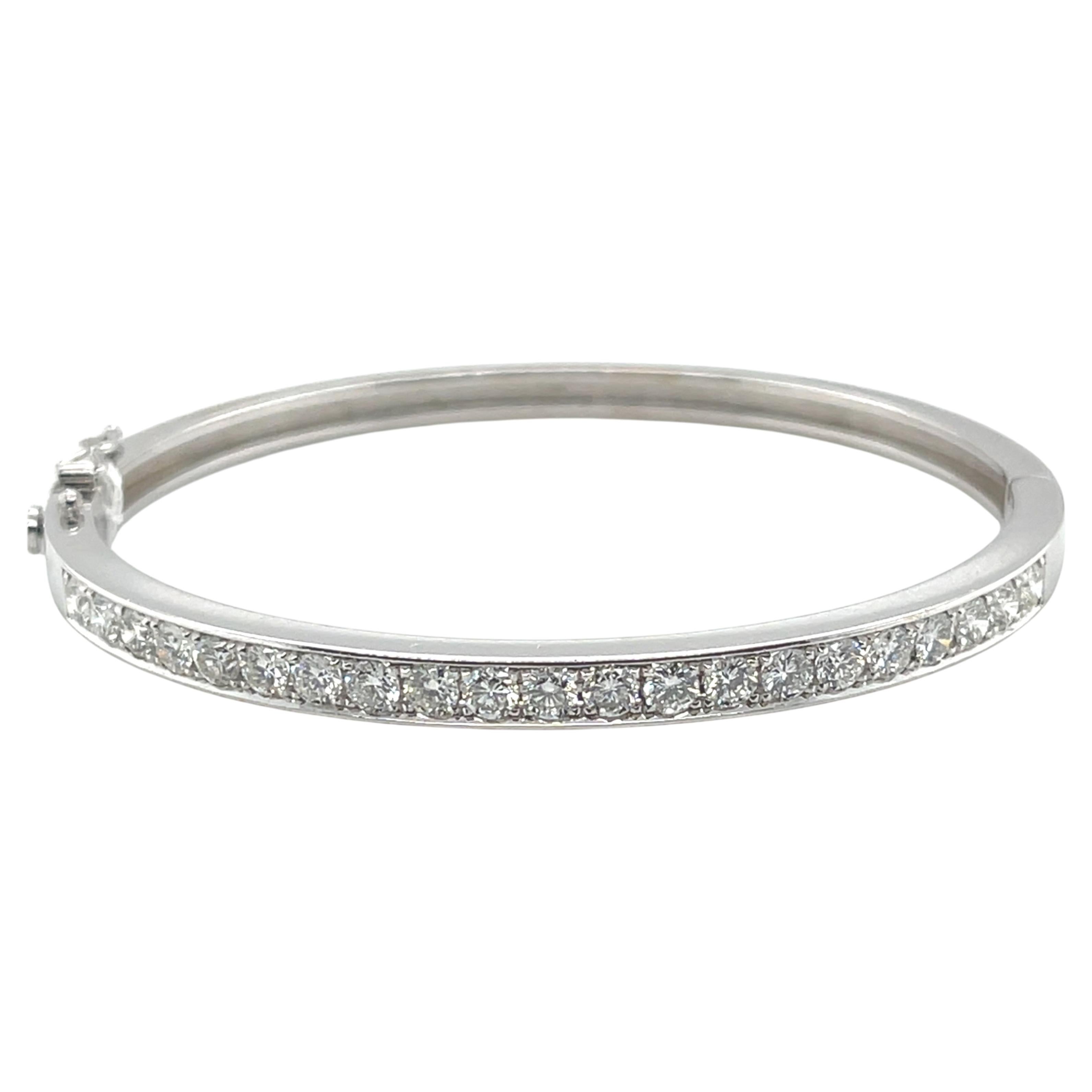 Diamond and 18k White Gold Bangle Bracelet, 3.36 Carats Total