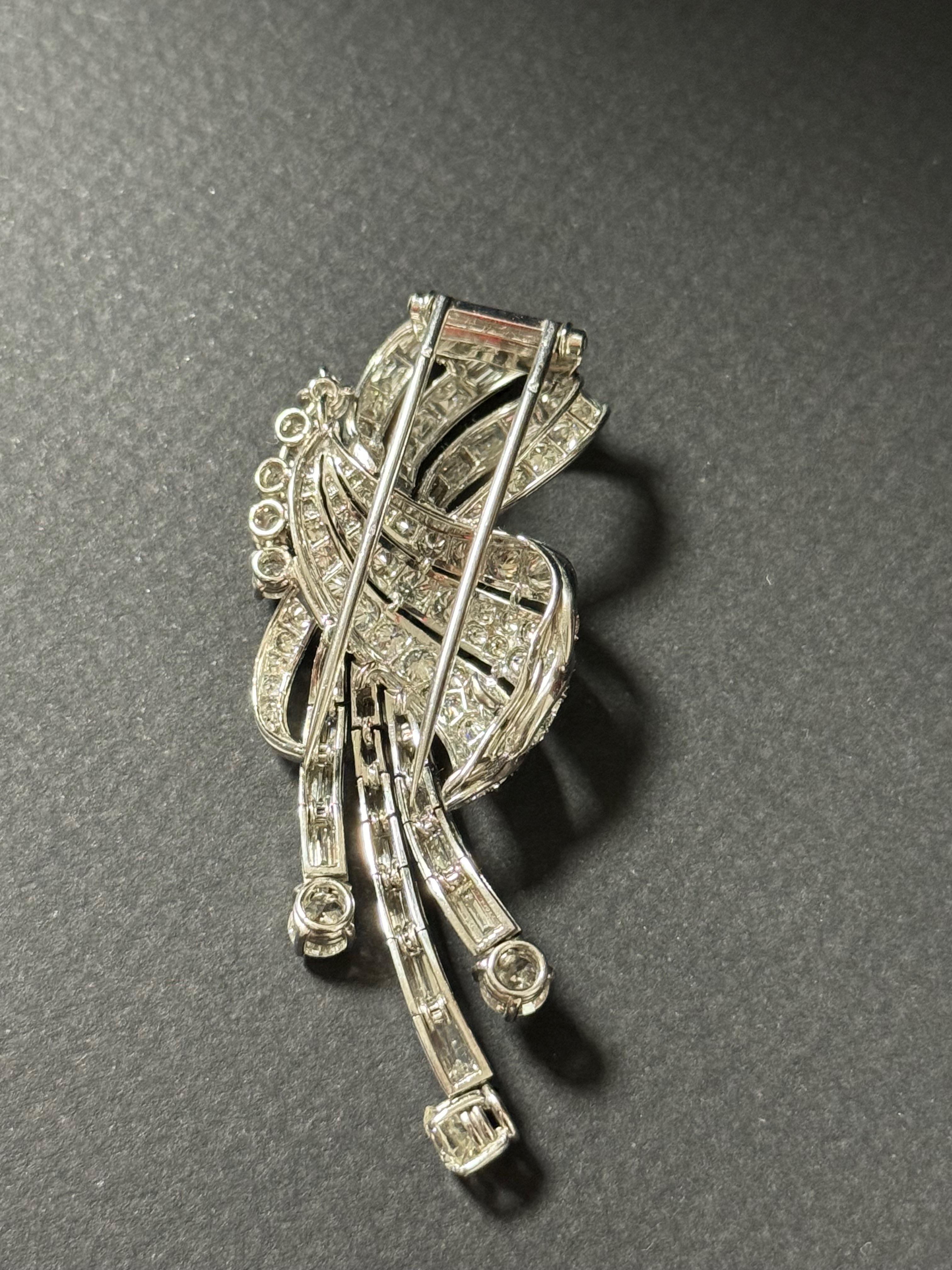 Baguette Cut Diamond and 18k White Gold Brooch For Sale