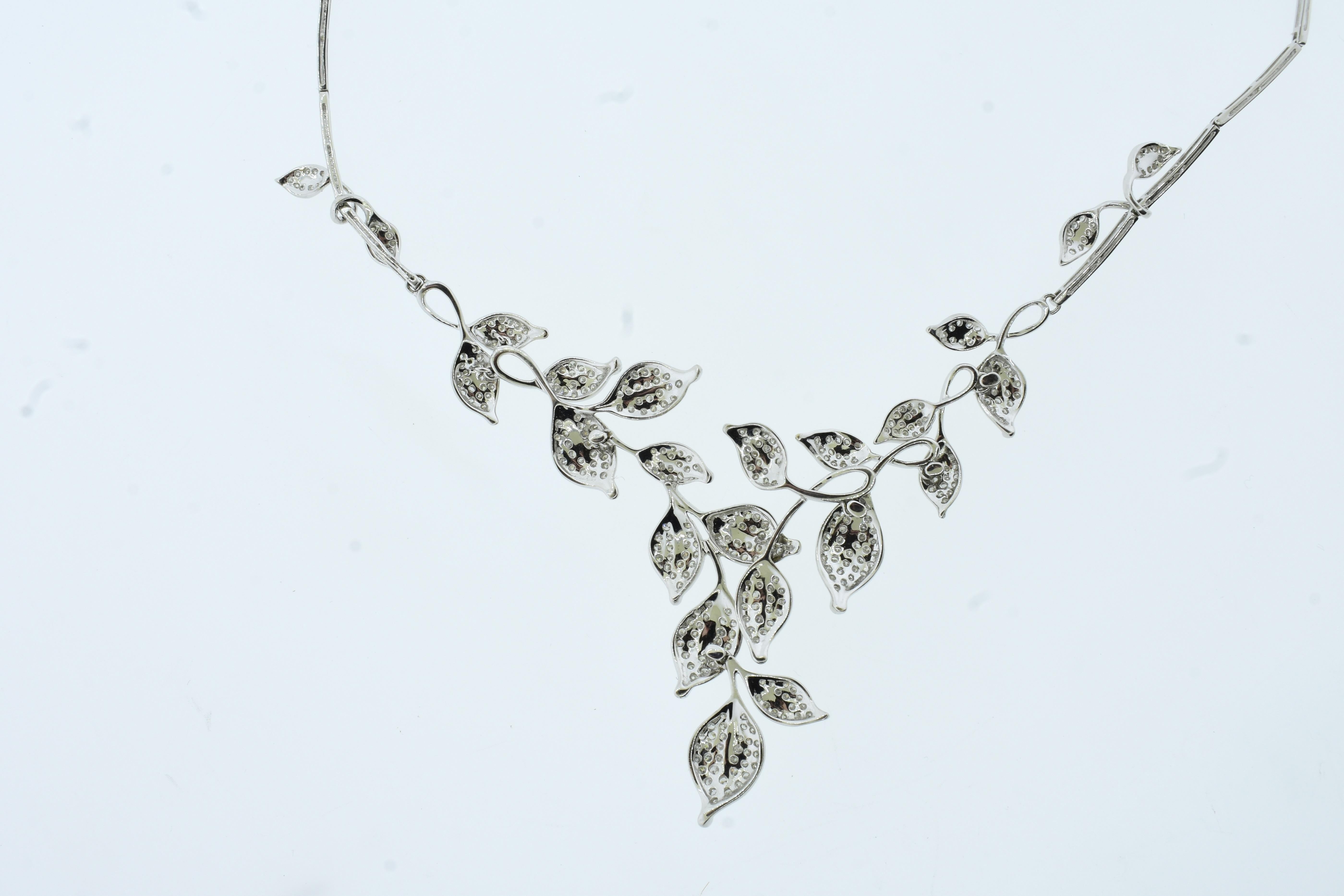 Diamond and 18K White Gold Contemporary Necklace of Stylized Foliage. For Sale 7