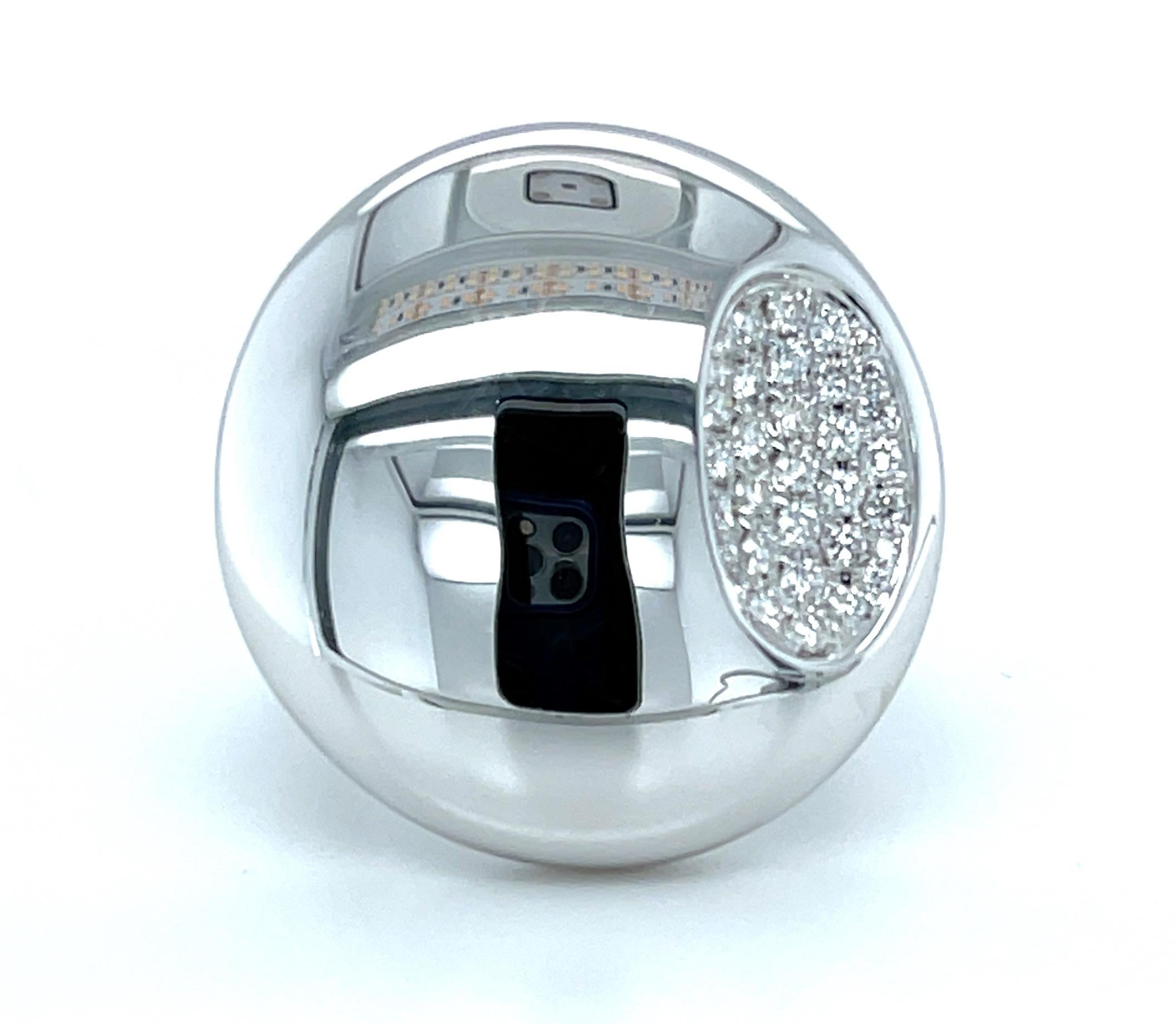 Artisan Diamond and 18k White Gold Dome Ring  For Sale