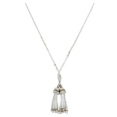 Diamond and 18 Karat White Gold Double-Tassel Necklace