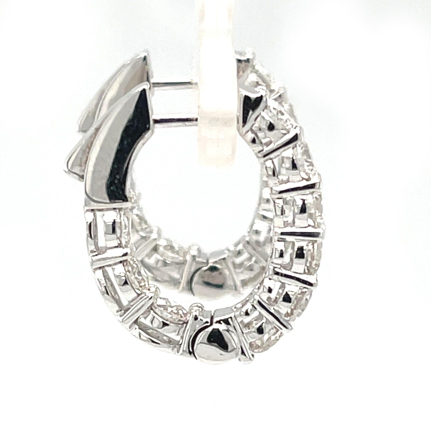 Artisan Diamond and 18k White Gold Hoop Earrings, 2.31 Carats Total For Sale